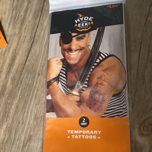 NEW Pirate halloween costume makeup & temporary tattoos Adult use - Picture 2 of 4